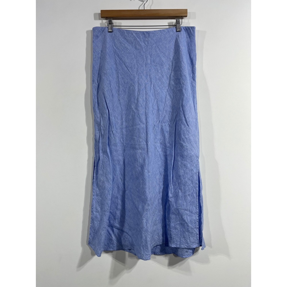 J.Crew Minimalist Coastal Fisherman Blue 100% Linen Maxi Skirt Size Large Preppy